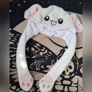 Kawaii Plush Animal Hat with Jumping Ears And Heart Toe Beans- Brand New!